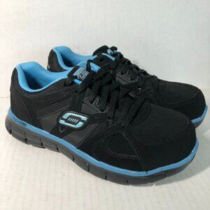 Skechers Work Womens Sz 6.5 Alloy Toe Slip Resistant Flex Sole Black Shoe EUC